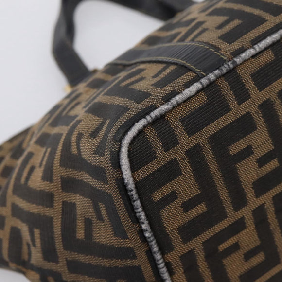 FENDI Zucca Canvas Hand Bag Brown Gold Tone Auth 205803