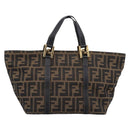 FENDI Zucca Canvas Hand Bag Brown Gold Tone Auth 205803-13