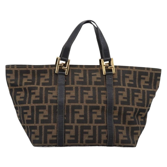 FENDI Zucca Canvas Hand Bag Brown Gold Tone Auth 205803