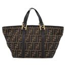 FENDI Zucca Canvas Hand Bag Brown Gold Tone Auth 205803-2