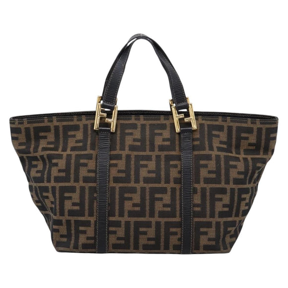 FENDI Zucca Canvas Hand Bag Brown Gold Tone Auth 205803