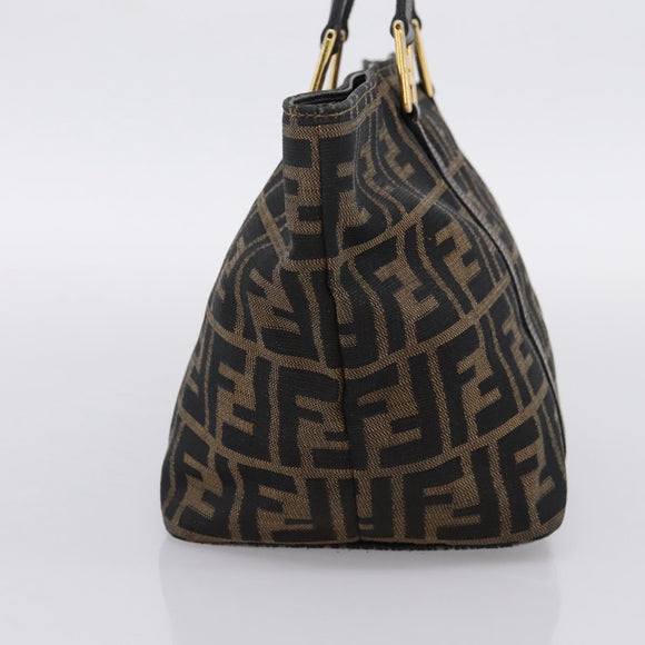 FENDI Zucca Canvas Hand Bag Brown Gold Tone Auth 205803