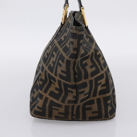 FENDI Zucca Canvas Hand Bag Brown Gold Tone Auth 205803