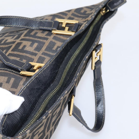 FENDI Zucca Canvas Hand Bag Brown Gold Tone Auth 205803