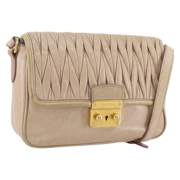 Miu Miu Matelasse Shoulder Bag Leather Pink Gold Tone Auth 205812A