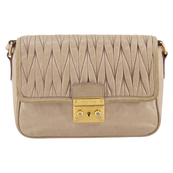 Miu Miu Matelasse Shoulder Bag Leather Pink Gold Tone Auth 205812A