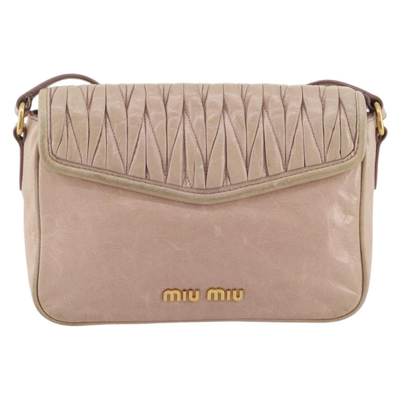 Miu Miu Matelasse Shoulder Bag Leather Pink Gold Tone Auth 205812A