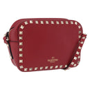 VALENTINO Rock Studs Shoulder Bag Leather Red Gold Tone Auth 205816-1