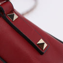 VALENTINO Rock Studs Shoulder Bag Leather Red Gold Tone Auth 205816-9