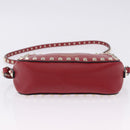VALENTINO Rock Studs Shoulder Bag Leather Red Gold Tone Auth 205816-5