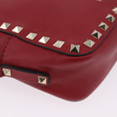 VALENTINO Rock Studs Shoulder Bag Leather Red Gold Tone Auth 205816-17
