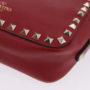 VALENTINO Rock Studs Shoulder Bag Leather Red Gold Tone Auth 205816-18