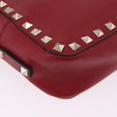 VALENTINO Rock Studs Shoulder Bag Leather Red Gold Tone Auth 205816-19