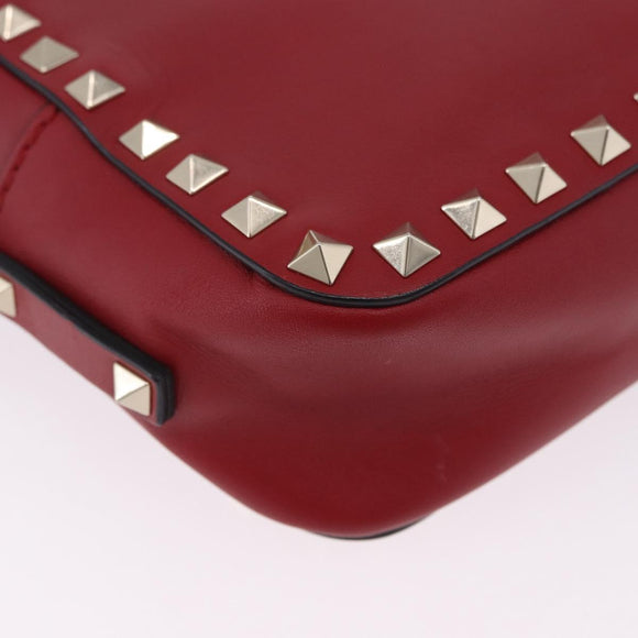 VALENTINO Rock Studs Shoulder Bag Leather Red Gold Tone Auth 205816