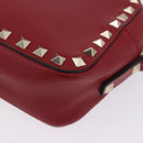 VALENTINO Rock Studs Shoulder Bag Leather Red Gold Tone Auth 205816-20