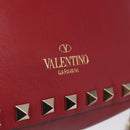 VALENTINO Rock Studs Shoulder Bag Leather Red Gold Tone Auth 205816-22
