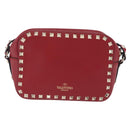 VALENTINO Rock Studs Shoulder Bag Leather Red Gold Tone Auth 205816-13