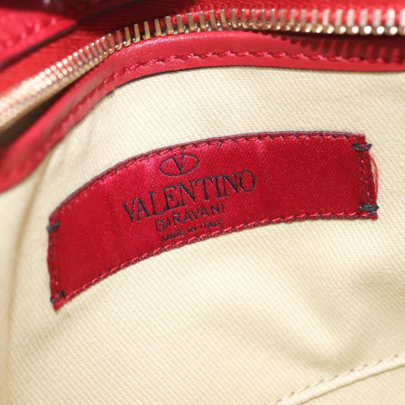 VALENTINO Rock Studs Shoulder Bag Leather Red Gold Tone Auth 205816