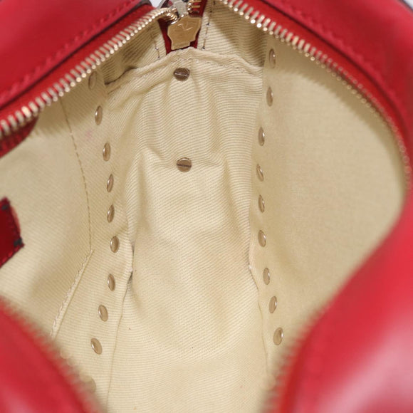 VALENTINO Rock Studs Shoulder Bag Leather Red Gold Tone Auth 205816