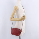 VALENTINO Rock Studs Shoulder Bag Leather Red Gold Tone Auth 205816-27