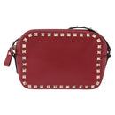 VALENTINO Rock Studs Shoulder Bag Leather Red Gold Tone Auth 205816-2
