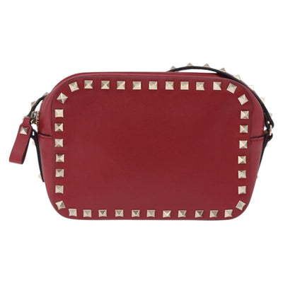 VALENTINO Rock Studs Shoulder Bag Leather Red Gold Tone Auth 205816 - 0