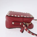 VALENTINO Rock Studs Shoulder Bag Leather Red Gold Tone Auth 205816-3