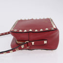 VALENTINO Rock Studs Shoulder Bag Leather Red Gold Tone Auth 205816-4