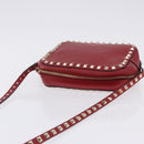 VALENTINO Rock Studs Shoulder Bag Leather Red Gold Tone Auth 205816-6