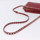 VALENTINO Rock Studs Shoulder Bag Leather Red Gold Tone Auth 205816-7