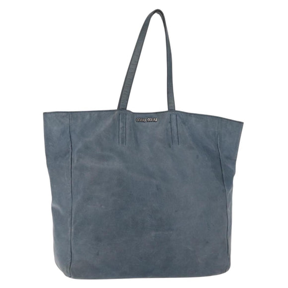 Miu Miu Tote Bag Leather Navy Silver Auth 205818