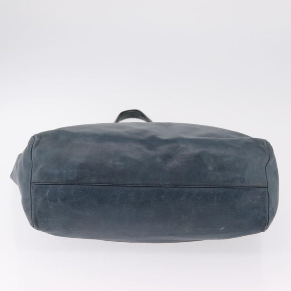 Miu Miu Tote Bag Leather Navy Silver Auth 205818