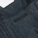 Miu Miu Tote Bag Leather Navy Silver Auth 205818-19