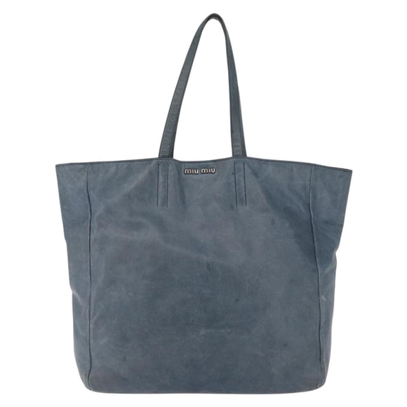 Miu Miu Tote Bag Leather Navy Silver Auth 205818