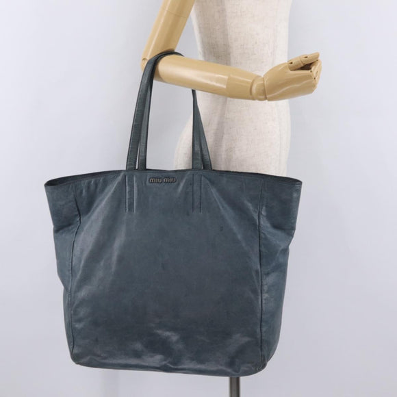 Miu Miu Tote Bag Leather Navy Silver Auth 205818