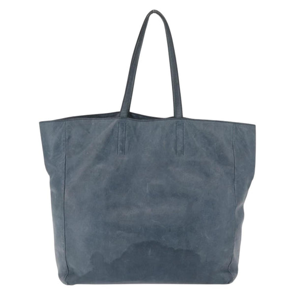 Miu Miu Tote Bag Leather Navy Silver Auth 205818