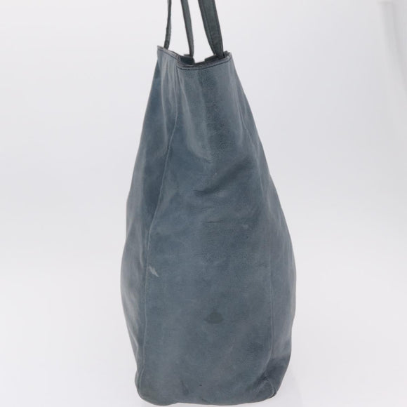 Miu Miu Tote Bag Leather Navy Silver Auth 205818
