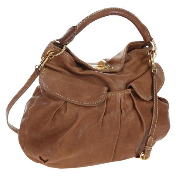 Miu Miu Shoulder Bag Leather 2way Brown Gold Tone Auth 205819A
