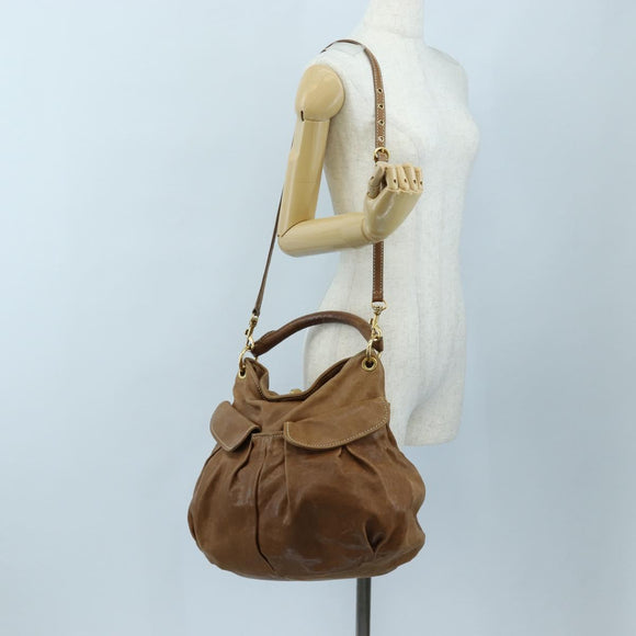 Miu Miu Shoulder Bag Leather 2way Brown Gold Tone Auth 205819A
