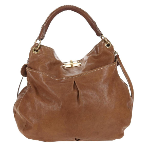Miu Miu Shoulder Bag Leather 2way Brown Gold Tone Auth 205819A