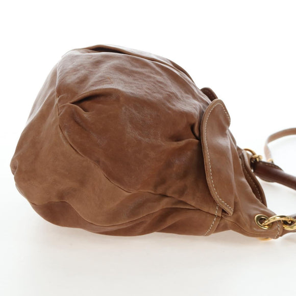Miu Miu Shoulder Bag Leather 2way Brown Gold Tone Auth 205819A