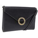 CELINE Circle Shoulder Bag Leather Black Gold Tone Auth 205823-1