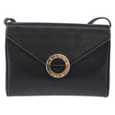 CELINE Circle Shoulder Bag Leather Black Gold Tone Auth 205823-2