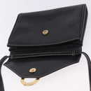 CELINE Circle Shoulder Bag Leather Black Gold Tone Auth 205823-20