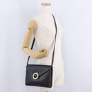 CELINE Circle Shoulder Bag Leather Black Gold Tone Auth 205823-29