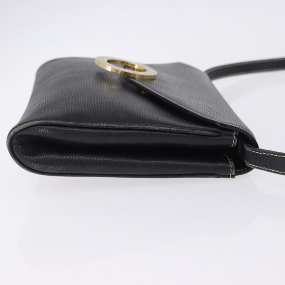 CELINE Circle Shoulder Bag Leather Black Gold Tone Auth 205823