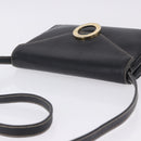 CELINE Circle Shoulder Bag Leather Black Gold Tone Auth 205823-9
