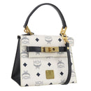 MCM Vicetos Hand Bag PVC Leather 2way White Gold Tone Auth 205825A-1