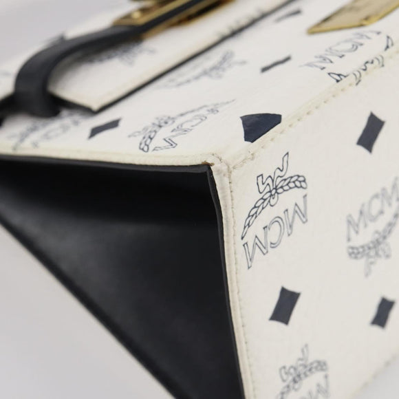 MCM Vicetos Hand Bag PVC Leather 2way White Gold Tone Auth 205825A