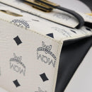 MCM Vicetos Hand Bag PVC Leather 2way White Gold Tone Auth 205825A-14